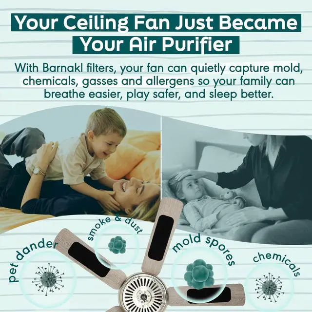 Alt view image 3 of 6 - Ceiling Fan Air Purifier Pads, Carbon Filters for Blades, 5 Count | Activated Coconut Shell Carbon, Traps Dust, Odors & Allergens, Easy-Stick Universal Fit, Odorless & Unscented