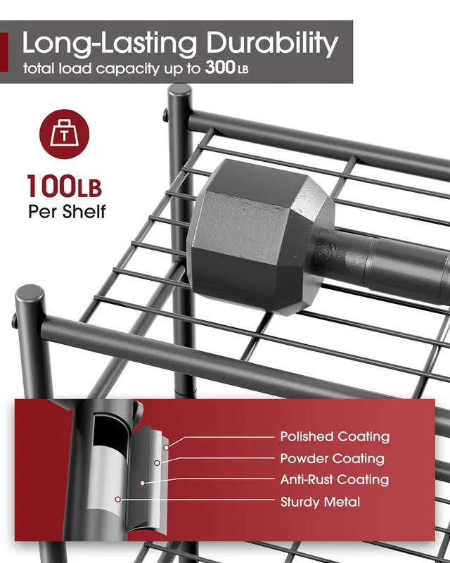 Alt view image 4 of 6 - Storage Shelves - 3 Tier Shelf Organizer, Sturdy Metal Garage Shelving with Adjustable Leveling Feet, Space-Saving Shelves Organizer for Pantry, Laundry, Kitchen (18" x 12" x 30", Black)