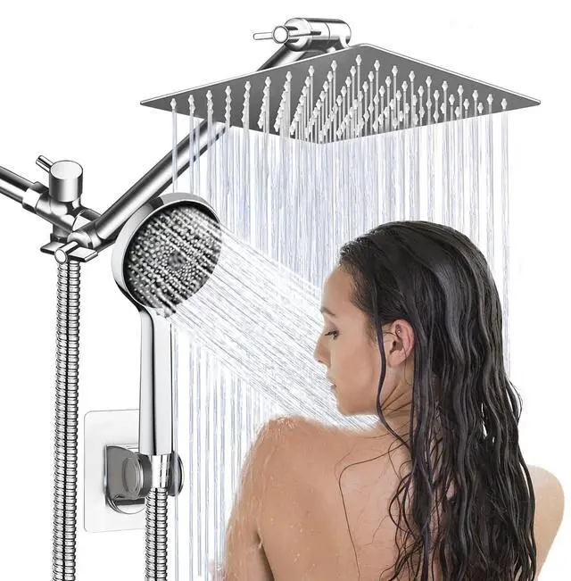 Main image of Shower Head,8Rain Shower Head with Handheld Spray Combo with 11'' Angle Adjustable Extension Arm/Flow Regulator/Shower System,High Pressure Rainfall Shower Head Bathroom,Chrome