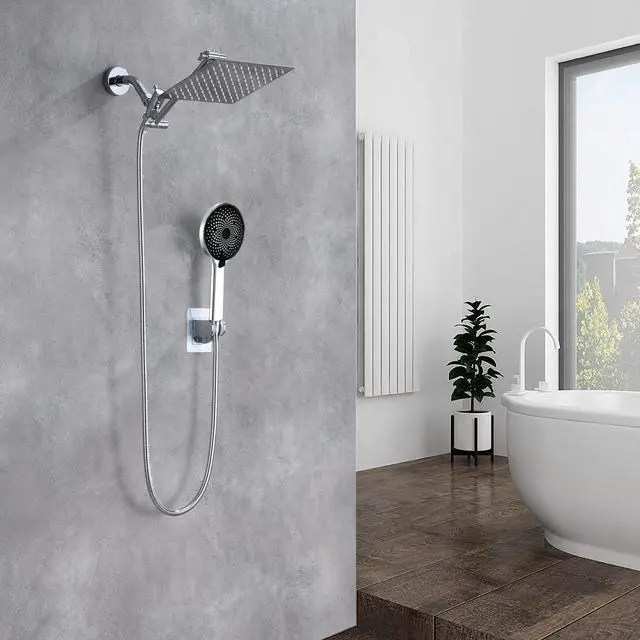 Alt view image 2 of 6 - Shower Head,8Rain Shower Head with Handheld Spray Combo with 11'' Angle Adjustable Extension Arm/Flow Regulator/Shower System,High Pressure Rainfall Shower Head Bathroom,Chrome