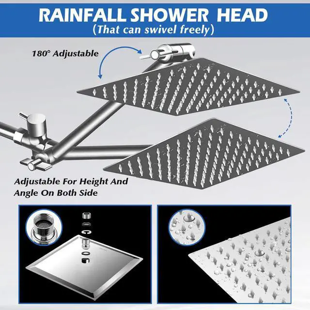Alt view image 4 of 6 - Shower Head,8Rain Shower Head with Handheld Spray Combo with 11'' Angle Adjustable Extension Arm/Flow Regulator/Shower System,High Pressure Rainfall Shower Head Bathroom,Chrome