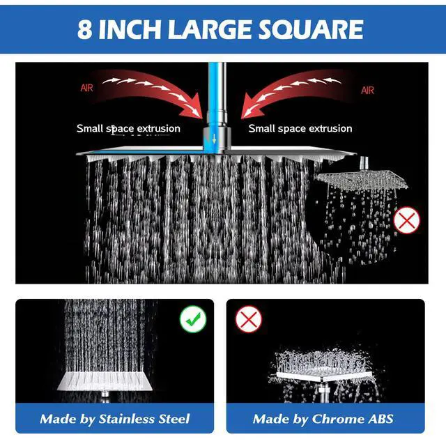 Alt view image 6 of 6 - Shower Head,8Rain Shower Head with Handheld Spray Combo with 11'' Angle Adjustable Extension Arm/Flow Regulator/Shower System,High Pressure Rainfall Shower Head Bathroom,Chrome