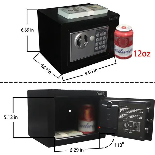 Alt view image 4 of 6 - Small Steel Security Safe Box with Keypad,Key;0.23 CuFt, Black | Electronic Digital Secure,9.1" W x 6.7" D x 6.7" H,Hidden for Home Dorm Apartment Hotel Office Cash Jewelry Storage