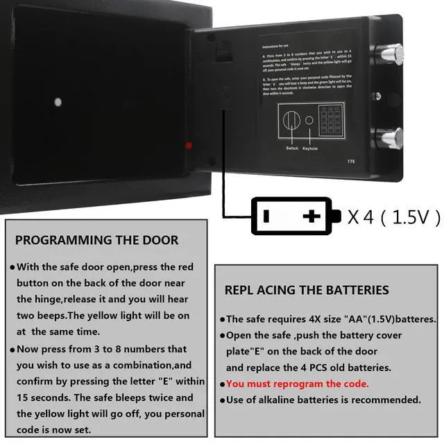 Alt view image 5 of 6 - Small Steel Security Safe Box with Keypad,Key;0.23 CuFt, Black | Electronic Digital Secure,9.1" W x 6.7" D x 6.7" H,Hidden for Home Dorm Apartment Hotel Office Cash Jewelry Storage