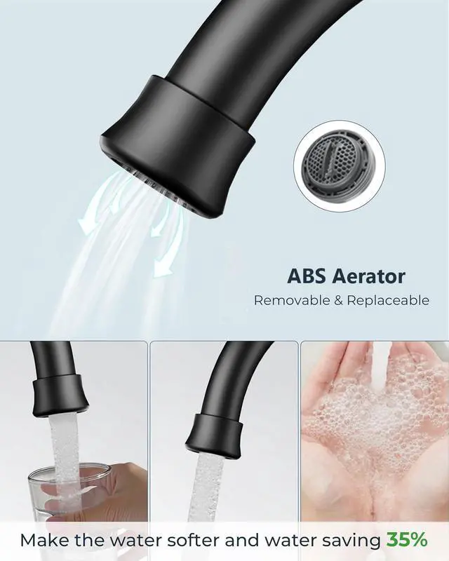 Alt view image 3 of 6 - Matte Black Bathroom Faucets, 4 Inch Centerset Bathroom Sink Faucet | Rv Black Faucet for Bathroom Sink 2 or 3 Hole, Two Handle Vanity Faucet Centerset with Drain, Hose, 360° Spout for Restroom