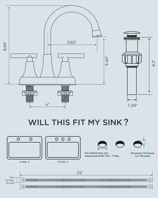 Alt view image 5 of 6 - Matte Black Bathroom Faucets, 4 Inch Centerset Bathroom Sink Faucet | Rv Black Faucet for Bathroom Sink 2 or 3 Hole, Two Handle Vanity Faucet Centerset with Drain, Hose, 360° Spout for Restroom