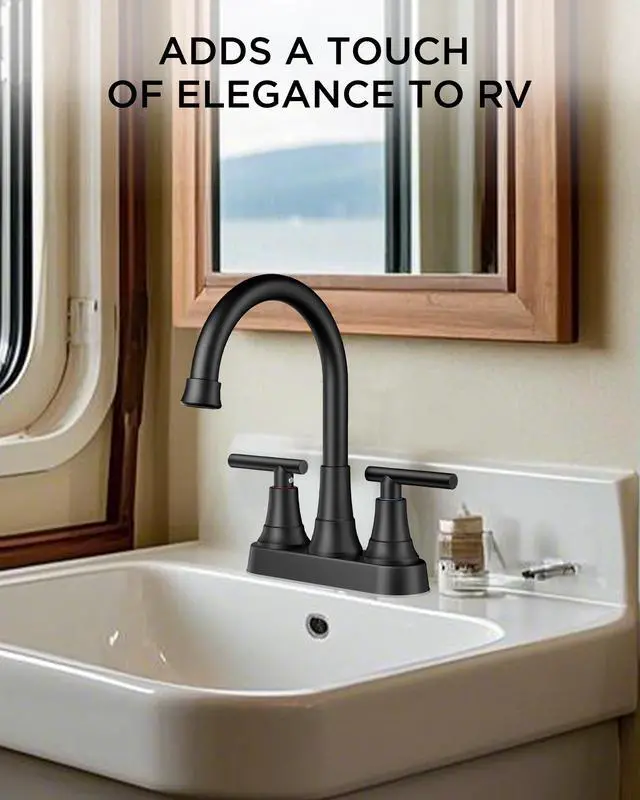 Alt view image 6 of 6 - Matte Black Bathroom Faucets, 4 Inch Centerset Bathroom Sink Faucet | Rv Black Faucet for Bathroom Sink 2 or 3 Hole, Two Handle Vanity Faucet Centerset with Drain, Hose, 360° Spout for Restroom
