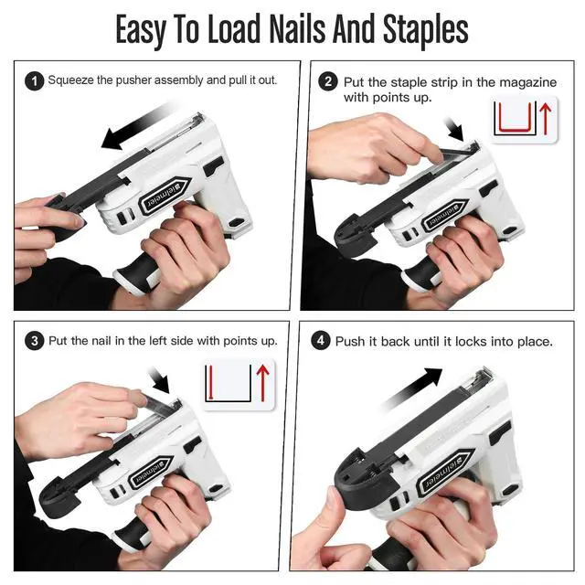 Alt view image 6 of 6 - Bielmeier Electric Staple Gun, 4V Cordless Battery Powered Staple Gun, 2-in-1 Electric Stapler & Brad Nailer with 1200 T50 Staples, 400 Nails, USB-C Charger for Upholstery, Wood & DIY