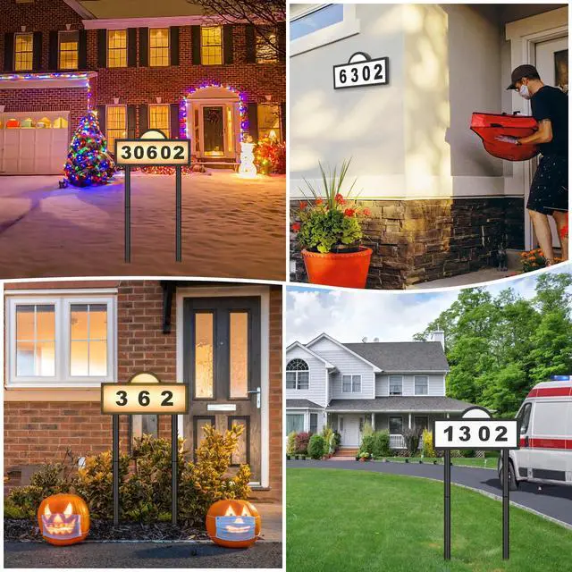 Alt view image 3 of 6 - Solar Address Signs for Yard, Solar Powered Address Sign with Warm White & Cold White, IP65 Waterproof Solar House Numbers for Outside, LED Illuminated Plaques Wall Mounted & In Ground