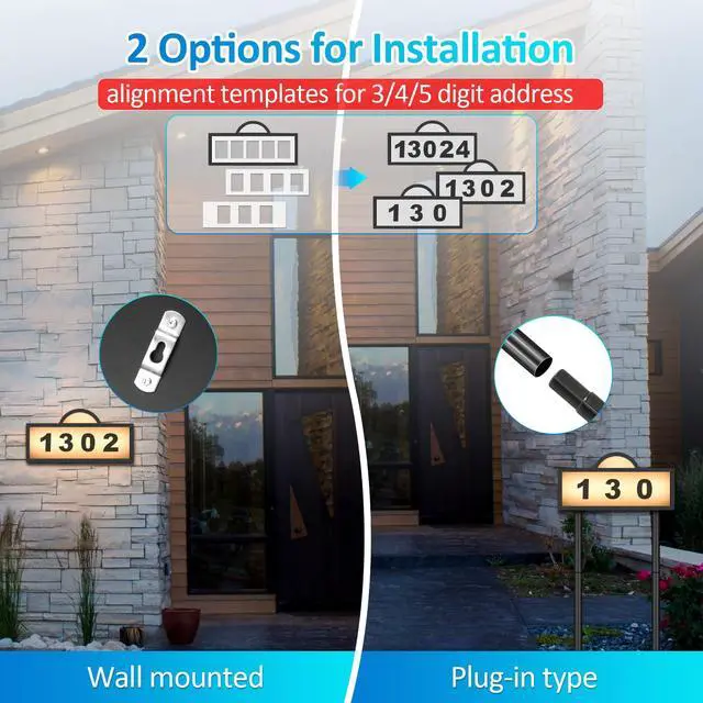 Alt view image 4 of 6 - Solar Address Signs for Yard, Solar Powered Address Sign with Warm White & Cold White, IP65 Waterproof Solar House Numbers for Outside, LED Illuminated Plaques Wall Mounted & In Ground