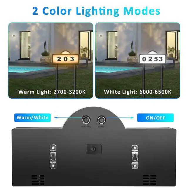 Alt view image 5 of 6 - Solar Address Signs for Yard, Solar Powered Address Sign with Warm White & Cold White, IP65 Waterproof Solar House Numbers for Outside, LED Illuminated Plaques Wall Mounted & In Ground