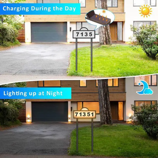 Alt view image 6 of 6 - Solar Address Signs for Yard, Solar Powered Address Sign with Warm White & Cold White, IP65 Waterproof Solar House Numbers for Outside, LED Illuminated Plaques Wall Mounted & In Ground