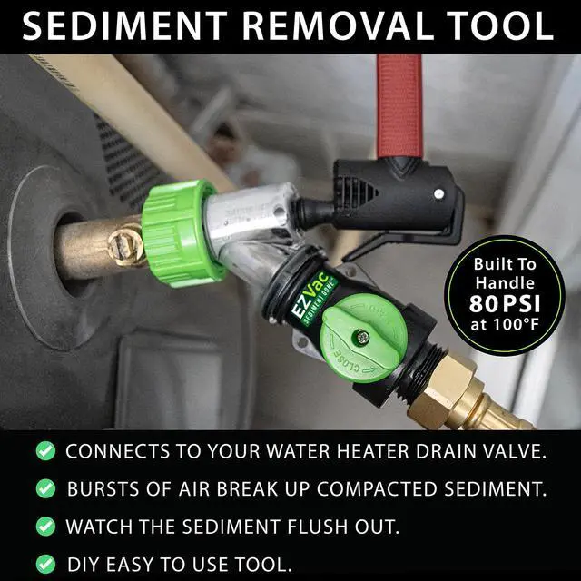 Alt view image 4 of 6 - Water Heater Sediment Removal Tool Flushes, Cleans & Breaks Up Sediment Clogs in Electric or Gas Water Heaters Easy DIY Water Heater Cleaning Tool