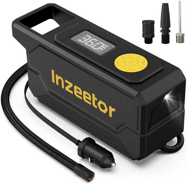 Main image of 150 PSI Tire Inflator Portable Air Compressor with Digital Pressure, Black | 12V DC Auto Shutoff Air Pump Emergency LED Light for Car Tires, Bicycle & Balloons