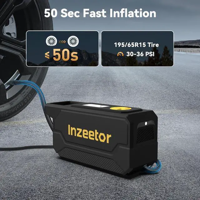 Alt view image 2 of 6 - 150 PSI Tire Inflator Portable Air Compressor with Digital Pressure, Black | 12V DC Auto Shutoff Air Pump Emergency LED Light for Car Tires, Bicycle & Balloons