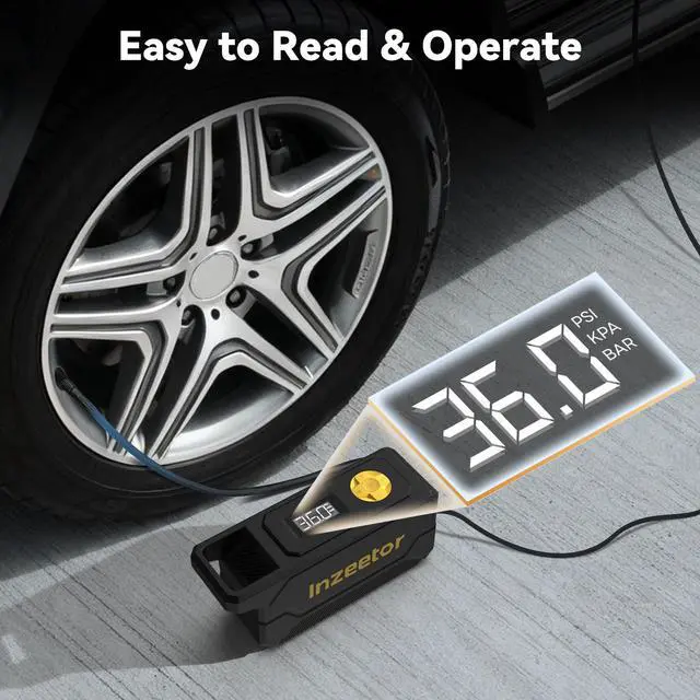 Alt view image 5 of 6 - 150 PSI Tire Inflator Portable Air Compressor with Digital Pressure, Black | 12V DC Auto Shutoff Air Pump Emergency LED Light for Car Tires, Bicycle & Balloons