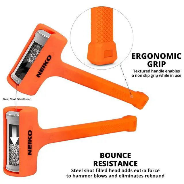 Alt view image 2 of 6 - 02847A 2 LB Dead Blow Hammer, Neon Orange | Unibody Molded | Checkered Grip | Spark and Rebound Resistant