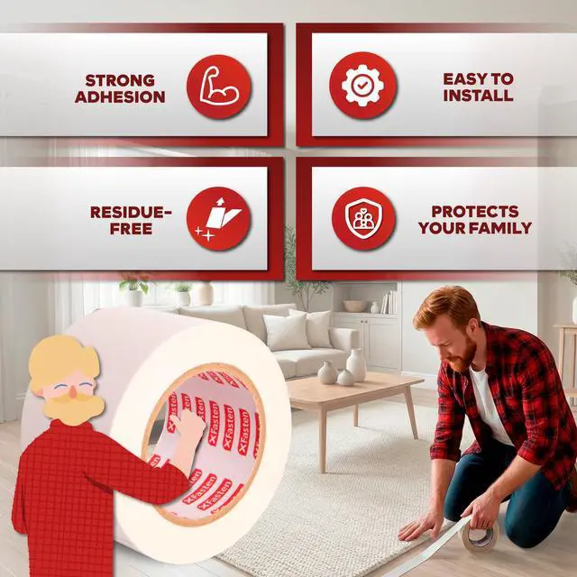Alt view image 3 of 6 - Double-Sided Carpet Tape for Area Rugs, 2 Inch x 30 Yards (90 Ft), Heavy Duty Grippy Residue-Free Silicone Adhesive Keeps Rugs in Place on Hardwood, Laminate and Tile Floors