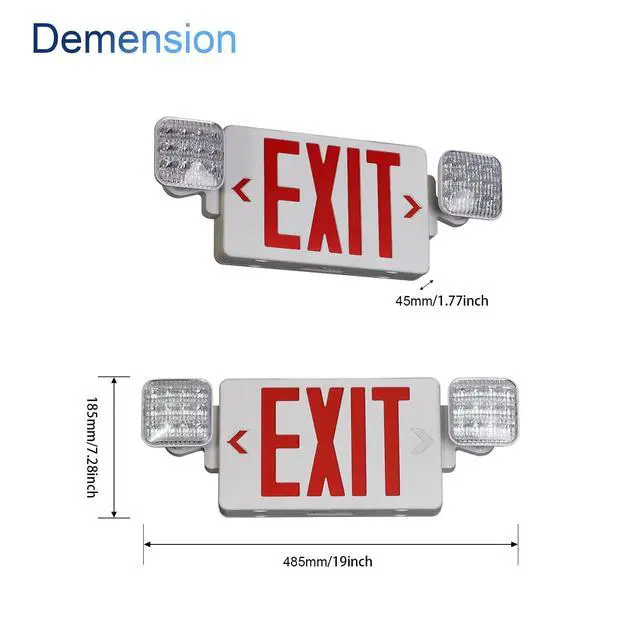 Alt view image 3 of 6 - Red Exit Sign with Emergency Lights, LED Emergency Exit Light with Battery Backup, UL Listed, AC 120/277V, Commercial Emergency Lights Combo for Business - 1 Pack