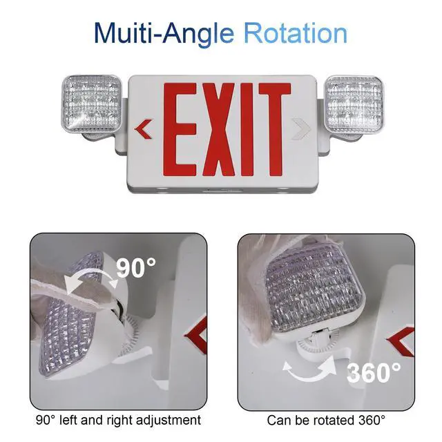 Alt view image 4 of 6 - Red Exit Sign with Emergency Lights, LED Emergency Exit Light with Battery Backup, UL Listed, AC 120/277V, Commercial Emergency Lights Combo for Business - 1 Pack