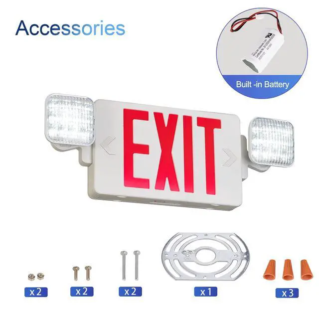 Alt view image 5 of 6 - Red Exit Sign with Emergency Lights, LED Emergency Exit Light with Battery Backup, UL Listed, AC 120/277V, Commercial Emergency Lights Combo for Business - 1 Pack
