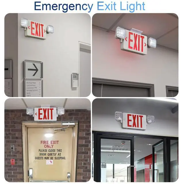Alt view image 6 of 6 - Red Exit Sign with Emergency Lights, LED Emergency Exit Light with Battery Backup, UL Listed, AC 120/277V, Commercial Emergency Lights Combo for Business - 1 Pack