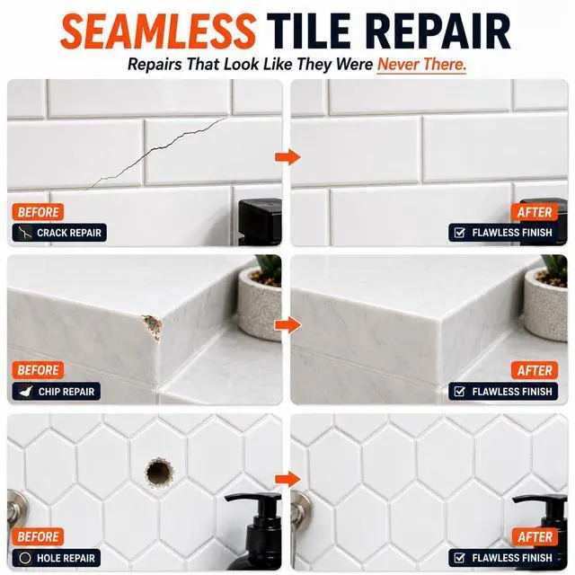 Alt view image 3 of 6 - Tile Repair Kit (Color Match), Ceramic & Porcelain Epoxy Putty for Floor | For Chips, Cracks, Holes, Scratches on Porcelain & Ceramic Wall/Floor Tile, Super Bond Ceramic Tile Paste Filler