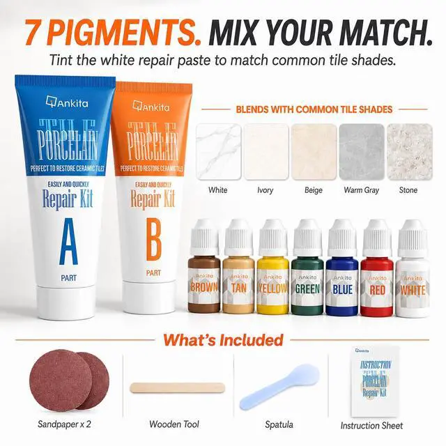 Alt view image 6 of 6 - Tile Repair Kit (Color Match), Ceramic & Porcelain Epoxy Putty for Floor | For Chips, Cracks, Holes, Scratches on Porcelain & Ceramic Wall/Floor Tile, Super Bond Ceramic Tile Paste Filler