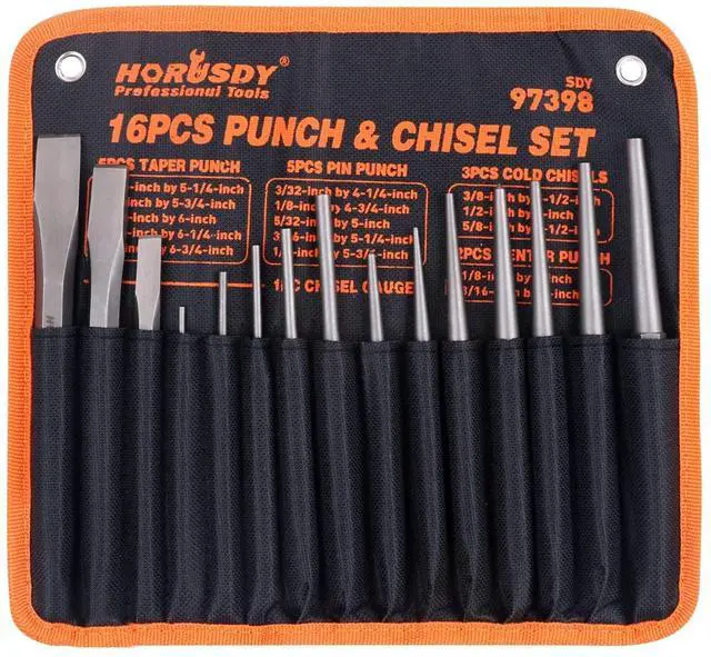 Main image of 16-Piece Punch and Chisel Set, Including Taper, Cold Chisels, Pin, Center