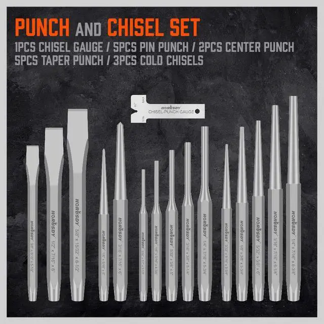 Alt view image 2 of 6 - 16-Piece Punch and Chisel Set, Including Taper, Cold Chisels, Pin, Center