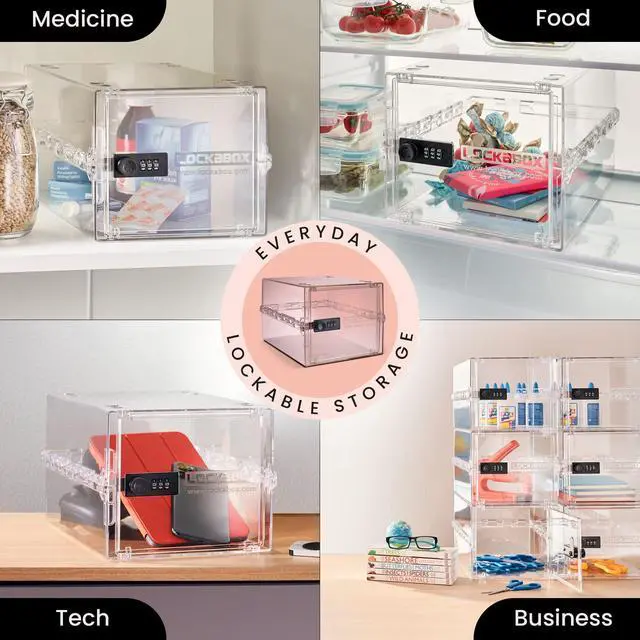 Alt view image 3 of 6 - One | Premium Lock Box | Medium Combination Lock Box For Food, Medicine & Home Safety | External Size 12 x 8 x 6.6 inches (Crystal)