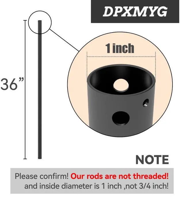 Alt view image 2 of 6 - 36 inch Ceiling Fan Downrod, 3 FT,1'' Diameter (Black, Not Threaded) | 3 FT Black Downrod, 1 inch Outside Diameter,Downrod suitable for a Wide Range of Fans(Not Threaded)