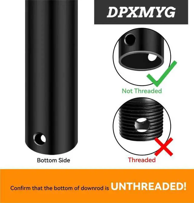 Alt view image 3 of 6 - 36 inch Ceiling Fan Downrod, 3 FT,1'' Diameter (Black, Not Threaded) | 3 FT Black Downrod, 1 inch Outside Diameter,Downrod suitable for a Wide Range of Fans(Not Threaded)