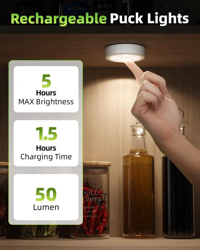 Alt view image 2 of 6 - LED Puck Lights, Rechargeable Touch Light, 2.95'' Mini Tap Lights, Wireless Closet Light, Under Cabinet Lighting, 3 Color Temps, Stick On Lights Kitchen,Closet,Pantry(2 Pack)