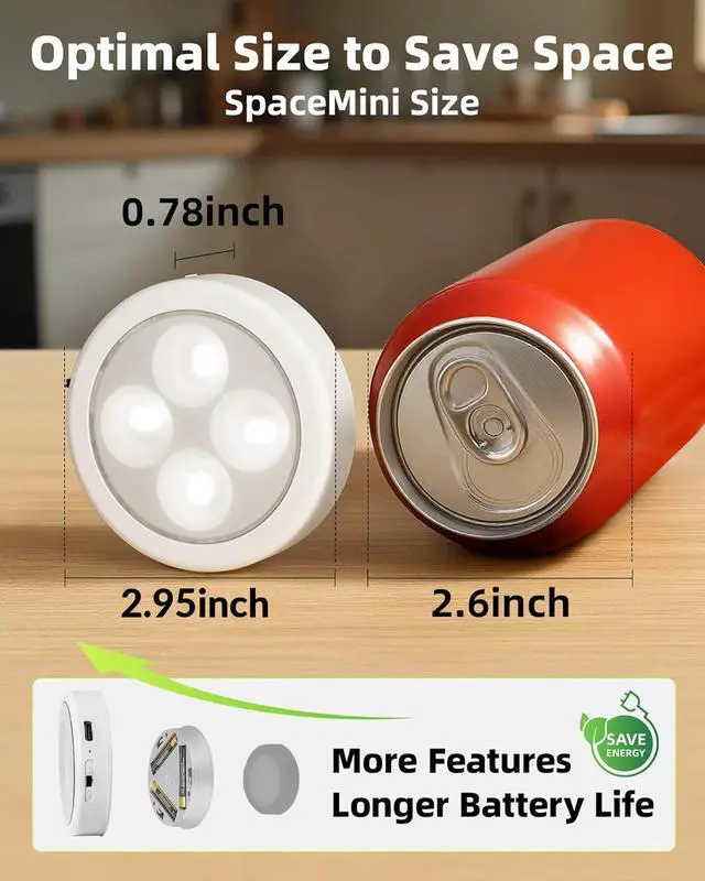 Alt view image 3 of 6 - LED Puck Lights, Rechargeable Touch Light, 2.95'' Mini Tap Lights, Wireless Closet Light, Under Cabinet Lighting, 3 Color Temps, Stick On Lights Kitchen,Closet,Pantry(2 Pack)