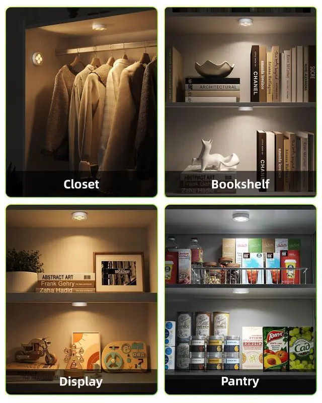 Alt view image 6 of 6 - LED Puck Lights, Rechargeable Touch Light, 2.95'' Mini Tap Lights, Wireless Closet Light, Under Cabinet Lighting, 3 Color Temps, Stick On Lights Kitchen,Closet,Pantry(2 Pack)