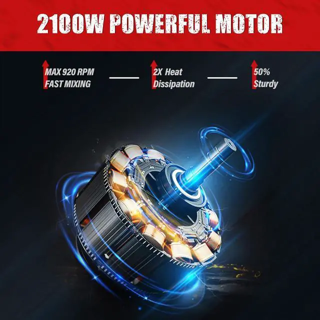 Alt view image 3 of 6 - Cement Mixer 2100W, Portable Concrete Mixer, 110V Handheld Mud Mixer for Motar,Paint, Grout, Plaster, Thinset,Fodder Stirring Tool
