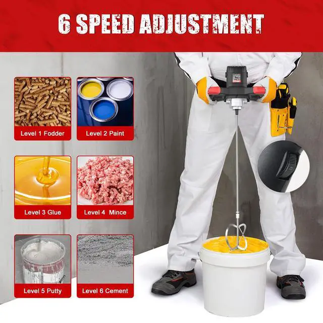 Alt view image 4 of 6 - Cement Mixer 2100W, Portable Concrete Mixer, 110V Handheld Mud Mixer for Motar,Paint, Grout, Plaster, Thinset,Fodder Stirring Tool