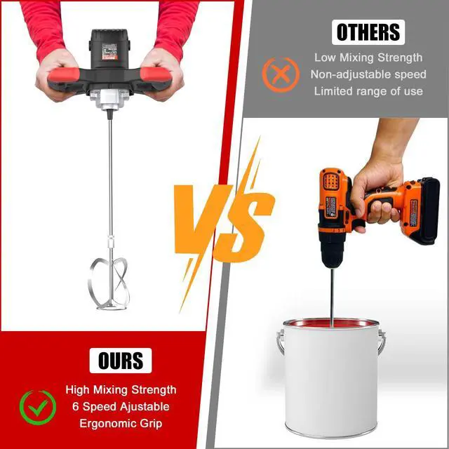Alt view image 5 of 6 - Cement Mixer 2100W, Portable Concrete Mixer, 110V Handheld Mud Mixer for Motar,Paint, Grout, Plaster, Thinset,Fodder Stirring Tool