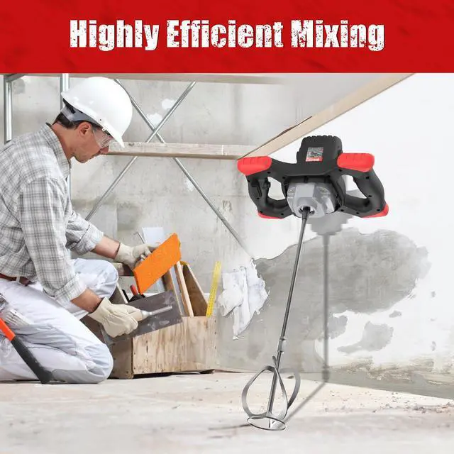 Alt view image 6 of 6 - Cement Mixer 2100W, Portable Concrete Mixer, 110V Handheld Mud Mixer for Motar,Paint, Grout, Plaster, Thinset,Fodder Stirring Tool
