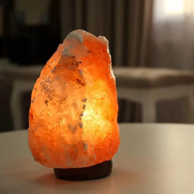 Alt view image 2 of 6 - 7 Inch Himalayan Salt Lamp with Dimmer Cord - Night Light Natural Crystal Rock Classic Wood Base Authentic from Pakistan