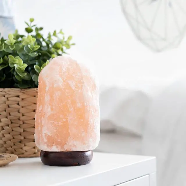 Alt view image 5 of 6 - 7 Inch Himalayan Salt Lamp with Dimmer Cord - Night Light Natural Crystal Rock Classic Wood Base Authentic from Pakistan