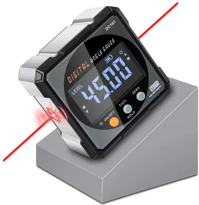 Main image of Digital Angle Finder & Gauge, Magnetic Dual Laser Inclinometer | 4-Side Strong Magnetic Protractor, Electronic Laser, Digital Level Cube, Table Saw Miter, Woodworking Measuring Tool, Hanging