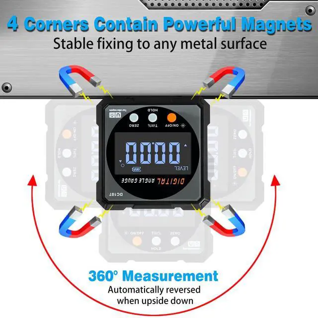 Alt view image 4 of 6 - Digital Angle Finder & Gauge, Magnetic Dual Laser Inclinometer | 4-Side Strong Magnetic Protractor, Electronic Laser, Digital Level Cube, Table Saw Miter, Woodworking Measuring Tool, Hanging