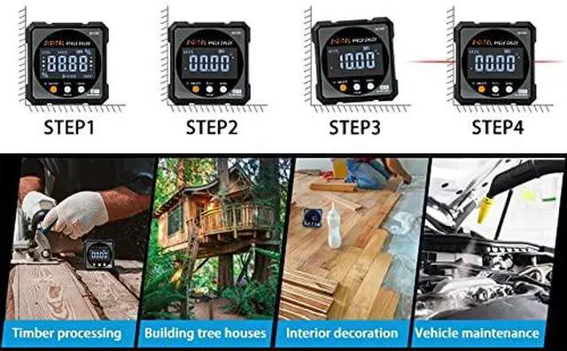 Alt view image 6 of 6 - Digital Angle Finder & Gauge, Magnetic Dual Laser Inclinometer | 4-Side Strong Magnetic Protractor, Electronic Laser, Digital Level Cube, Table Saw Miter, Woodworking Measuring Tool, Hanging