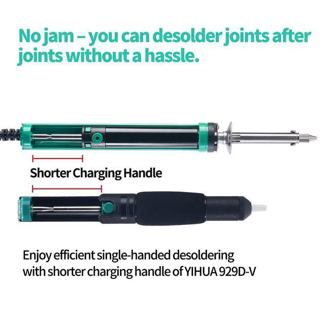 Alt view image 6 of 6 - 929D-V Electric Desoldering Soldering Iron Solder Sucker Desoldering Pump with Shorter Charging Handle and Desoldering Nozzles 1.0mm 1.2mm for Through-Hole Desoldering