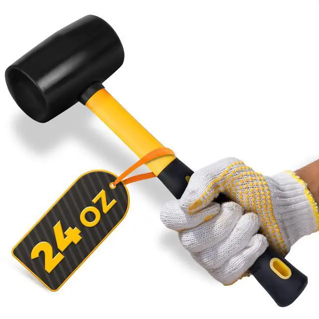 Main image of 24 oz Rubber Mallet Hammer, Ergonomic Non-Slip Grip, 13 Inch (Black) | Anti-Vibration Soft Face Head for Woodworking, Flooring, Tiling, Landscaping, Camping Stakes, Furniture Assembly, and Repairs