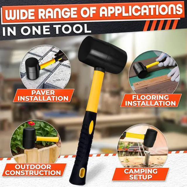 Alt view image 5 of 6 - 24 oz Rubber Mallet Hammer, Ergonomic Non-Slip Grip, 13 Inch (Black) | Anti-Vibration Soft Face Head for Woodworking, Flooring, Tiling, Landscaping, Camping Stakes, Furniture Assembly, and Repairs