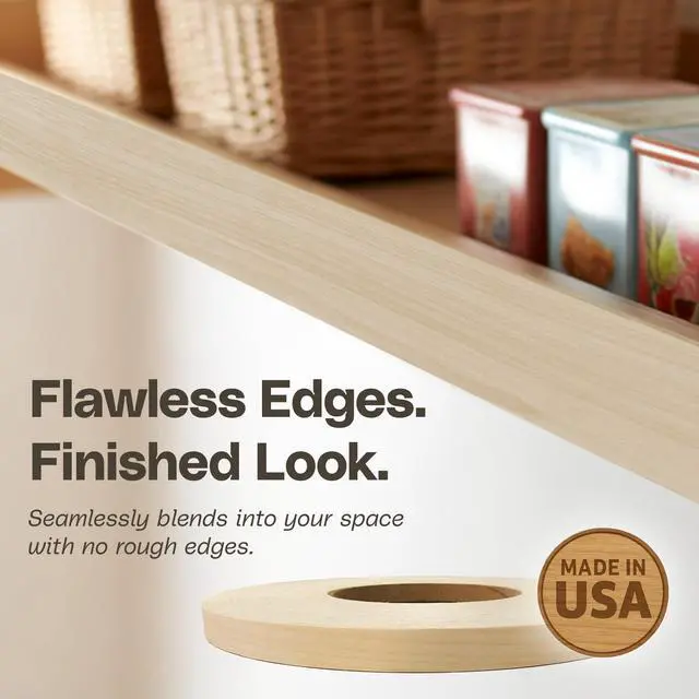Alt view image 2 of 6 - Birch 3/4 in x 50 ft Roll Pre-Glued Iron On Wood Veneer Tape Wood Veneer Edge Banding Tape with Hot Melt Adhesive, Smooth Sanded Finish Ideal for Furniture & DIY, Made in USA