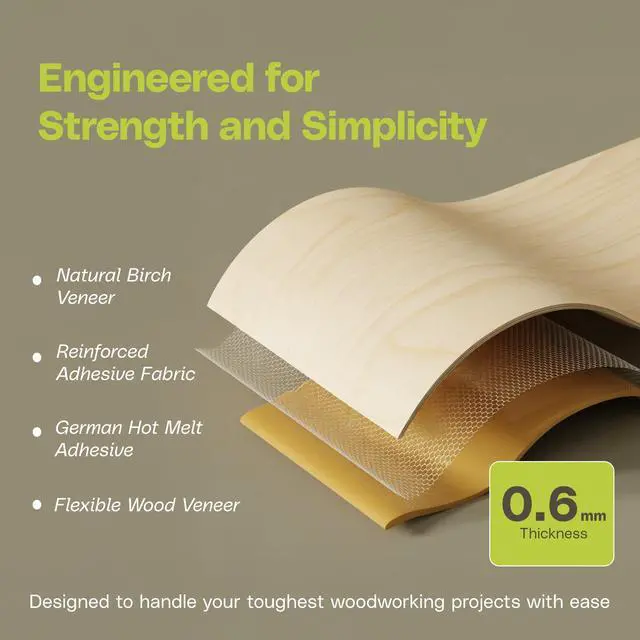 Alt view image 5 of 6 - Birch 3/4 in x 50 ft Roll Pre-Glued Iron On Wood Veneer Tape Wood Veneer Edge Banding Tape with Hot Melt Adhesive, Smooth Sanded Finish Ideal for Furniture & DIY, Made in USA